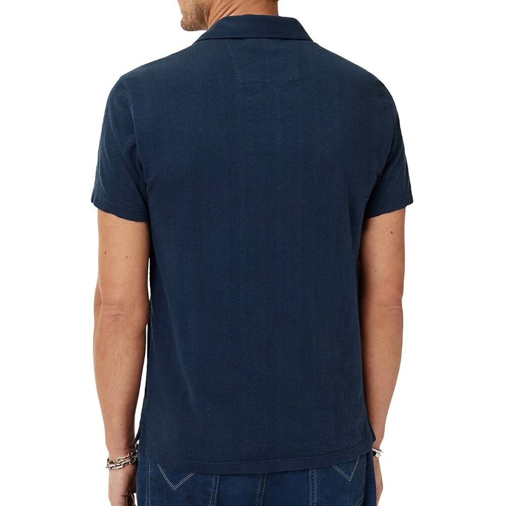 John Varvatos Men's Zion Jacquard Textured Open Collar SS Polo Shirt Deep Blue - Picture 3 of 8